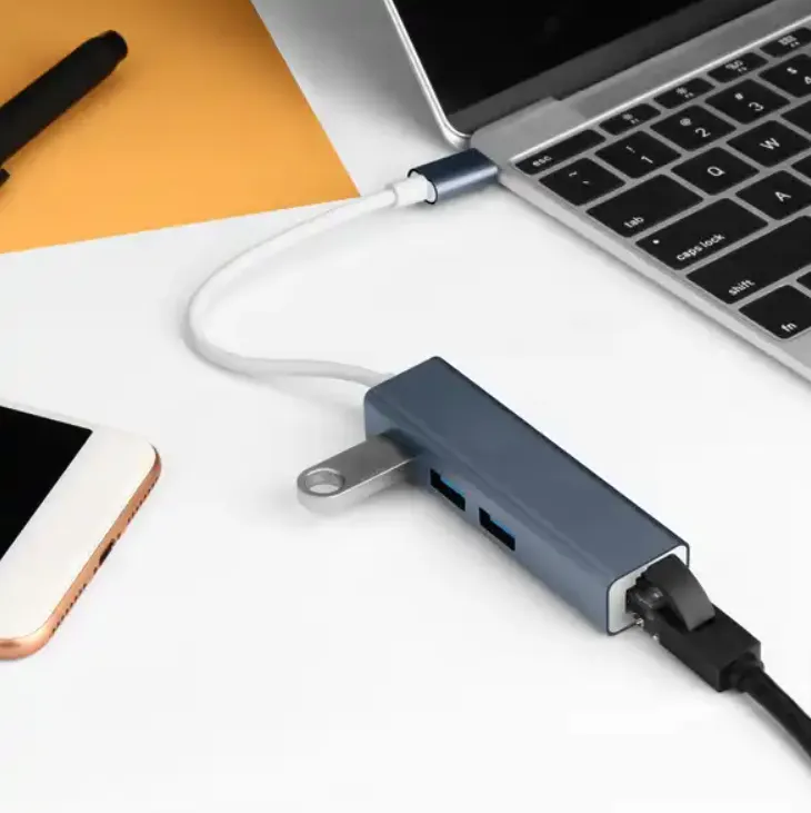 Type-C To Ethernet Network With 3 Usb 3.0 Ports Usb Splitter