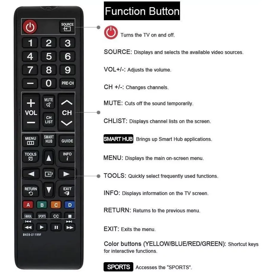 Universal Remote Control for All Samsung LCD LED HDTV Smart TVs BN59-01199F