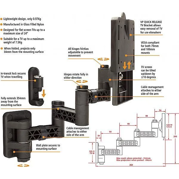 Vision Plus TV Wall Bracket - Triple Arm Quick Release