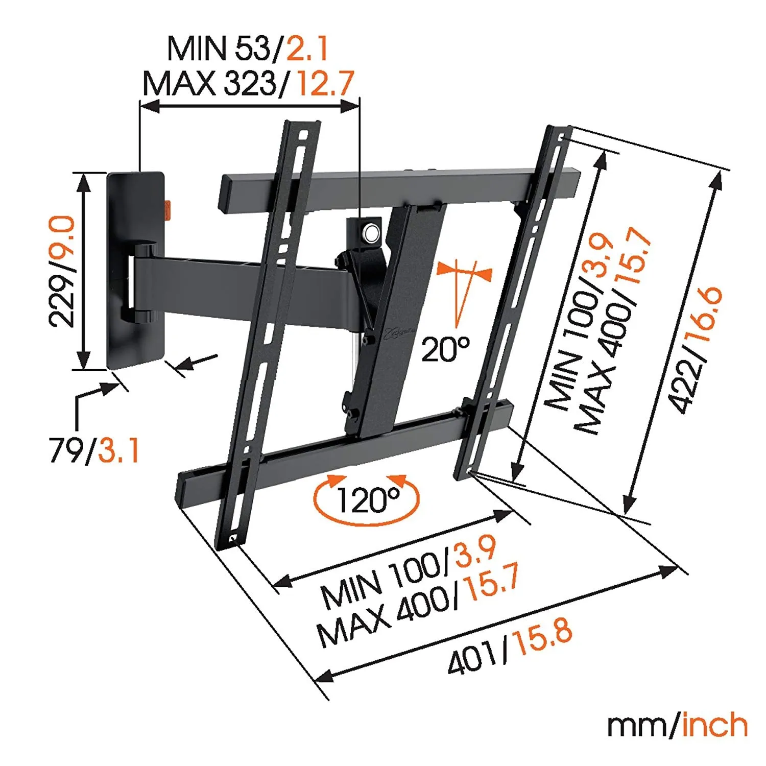 Vogel's WALL 3225 TV Full-Motion TV Wall Mount for 32 inch and 55 inch TVs - Black