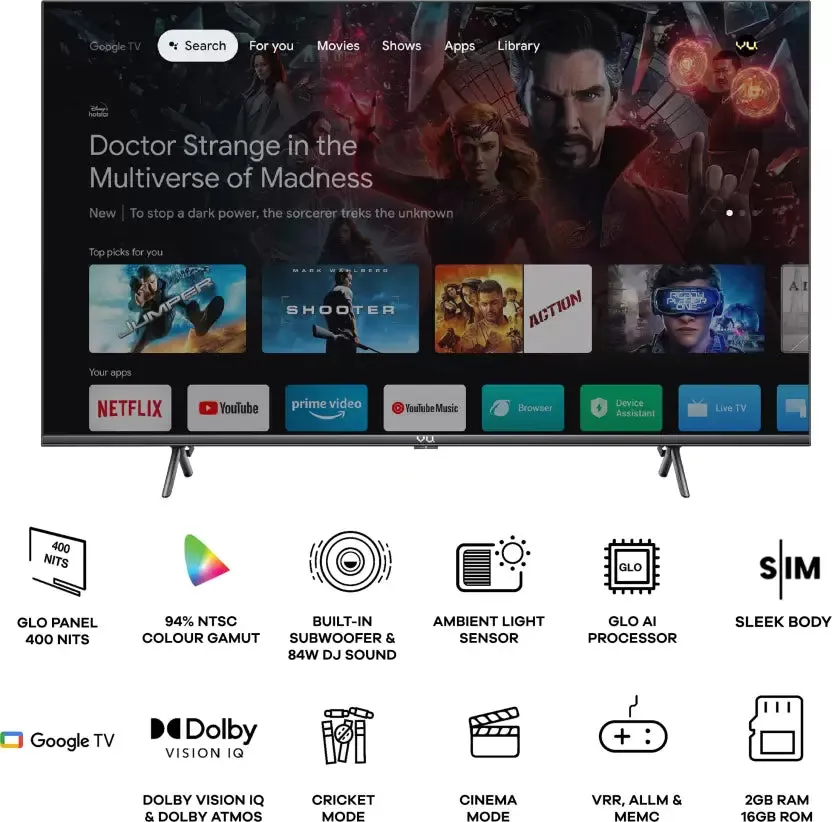 Vu 43 inch Glo LED Ultra Google TV 84 Watt  3 years warranty
