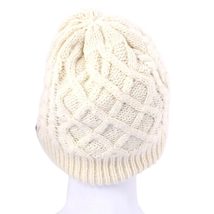 Wavy Textured Knitted Bluetooth Headset Warm Winter Beanie Hat with Mic for Boy & Girl & Adults(White)