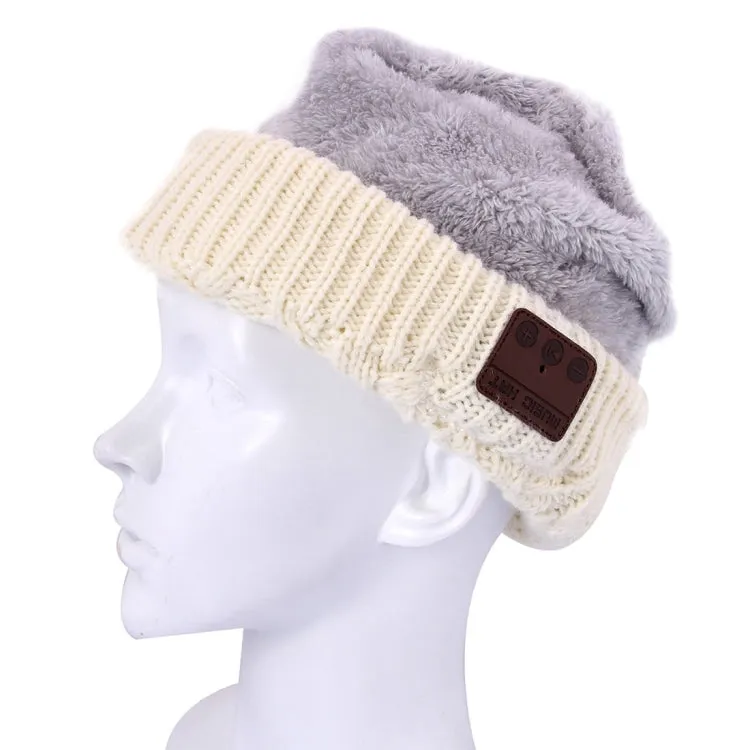 Wavy Textured Knitted Bluetooth Headset Warm Winter Beanie Hat with Mic for Boy & Girl & Adults(White)