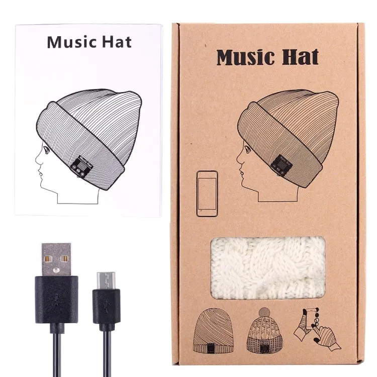 Wavy Textured Knitted Bluetooth Headset Warm Winter Beanie Hat with Mic for Boy & Girl & Adults(White)