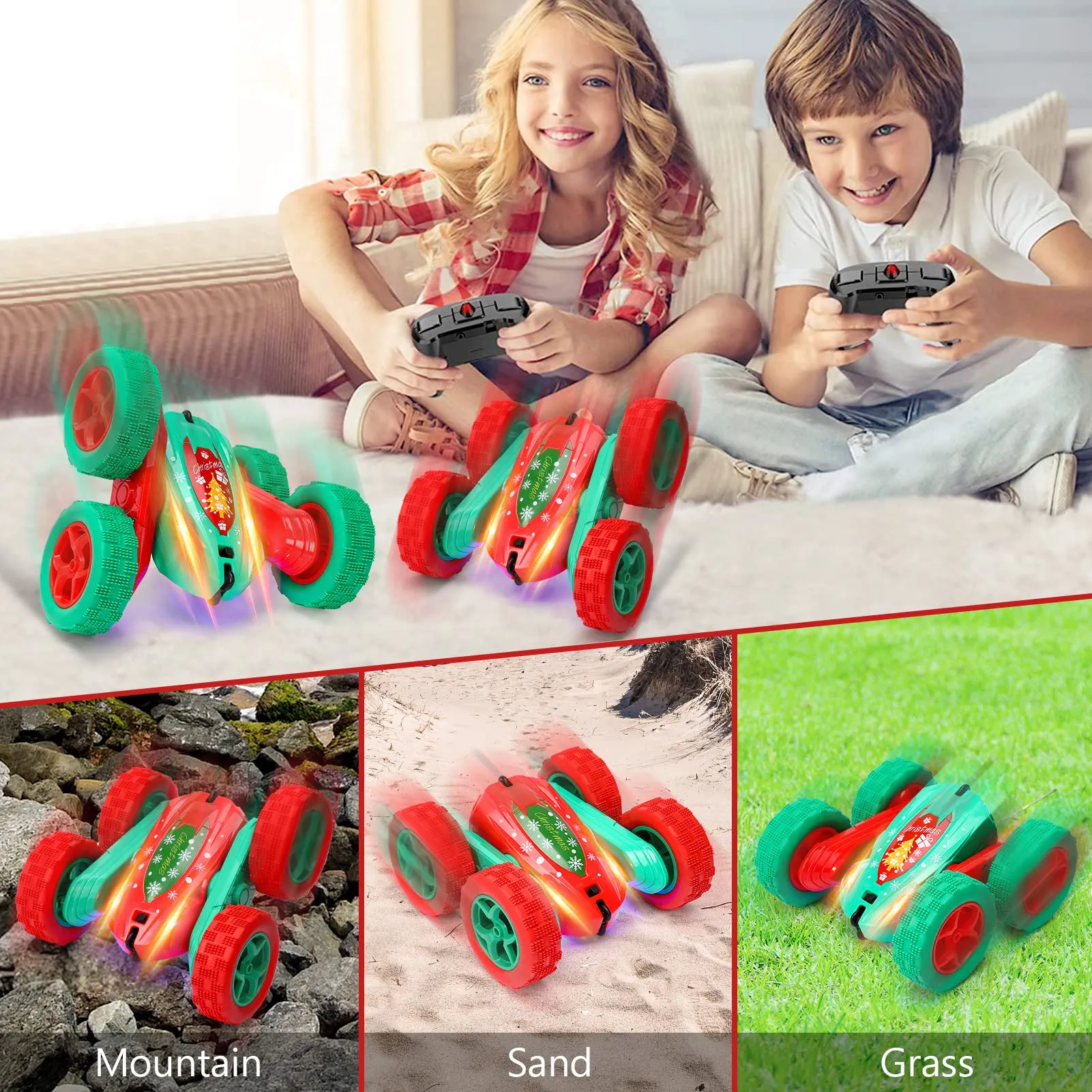 WHIZMAX 2Pack RC Stunt Car High Speed Remote Control Car for Xmas Green Red