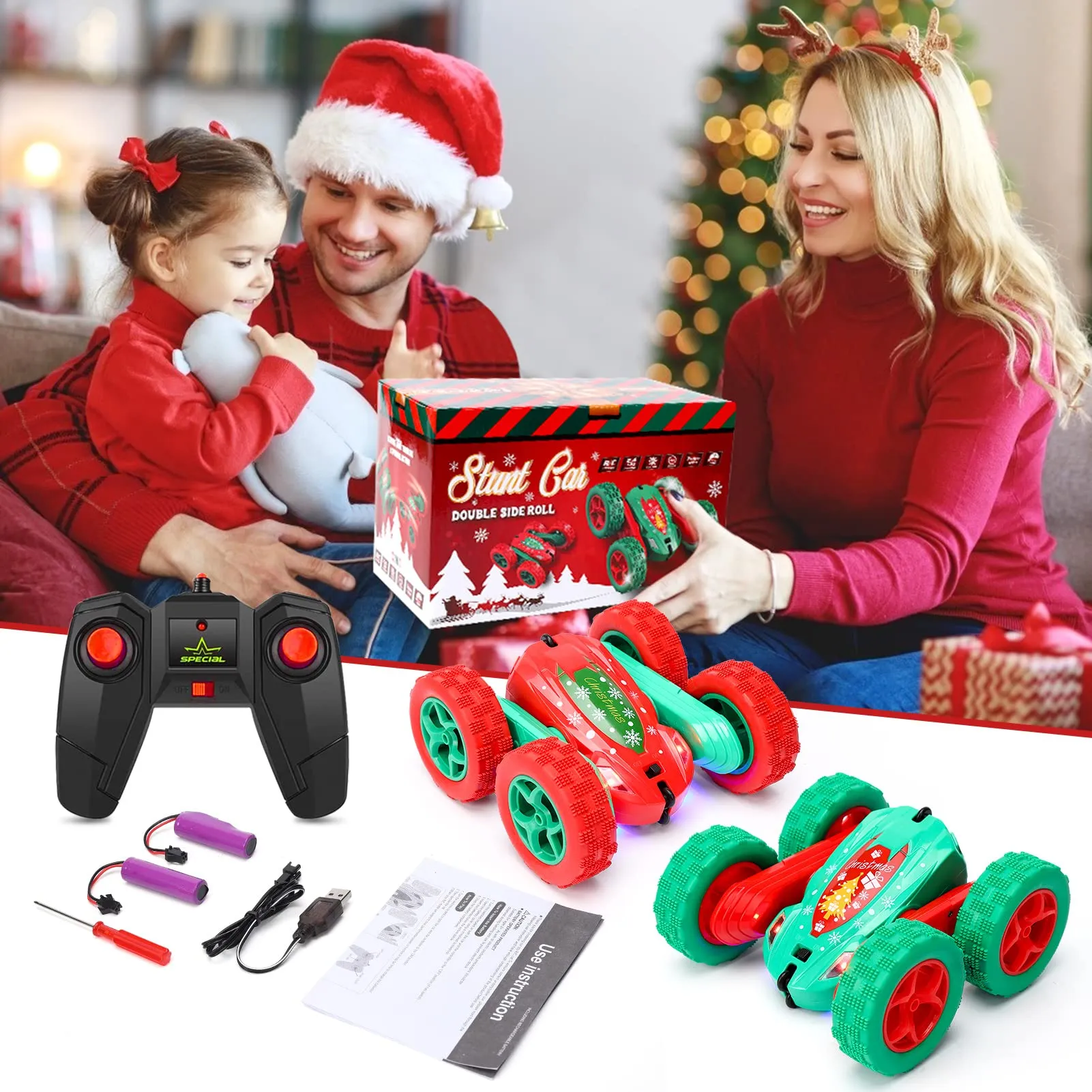 WHIZMAX 2Pack RC Stunt Car High Speed Remote Control Car for Xmas Green Red