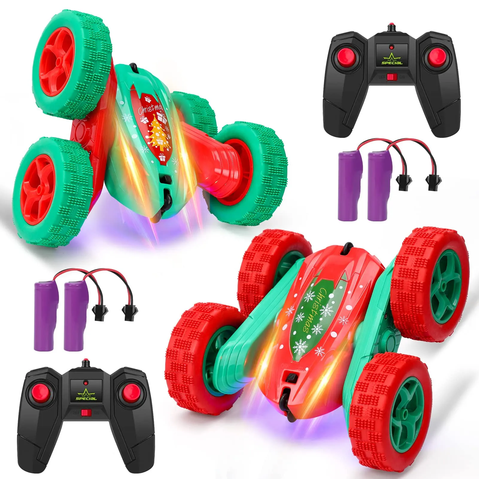 WHIZMAX 2Pack RC Stunt Car High Speed Remote Control Car for Xmas Green Red
