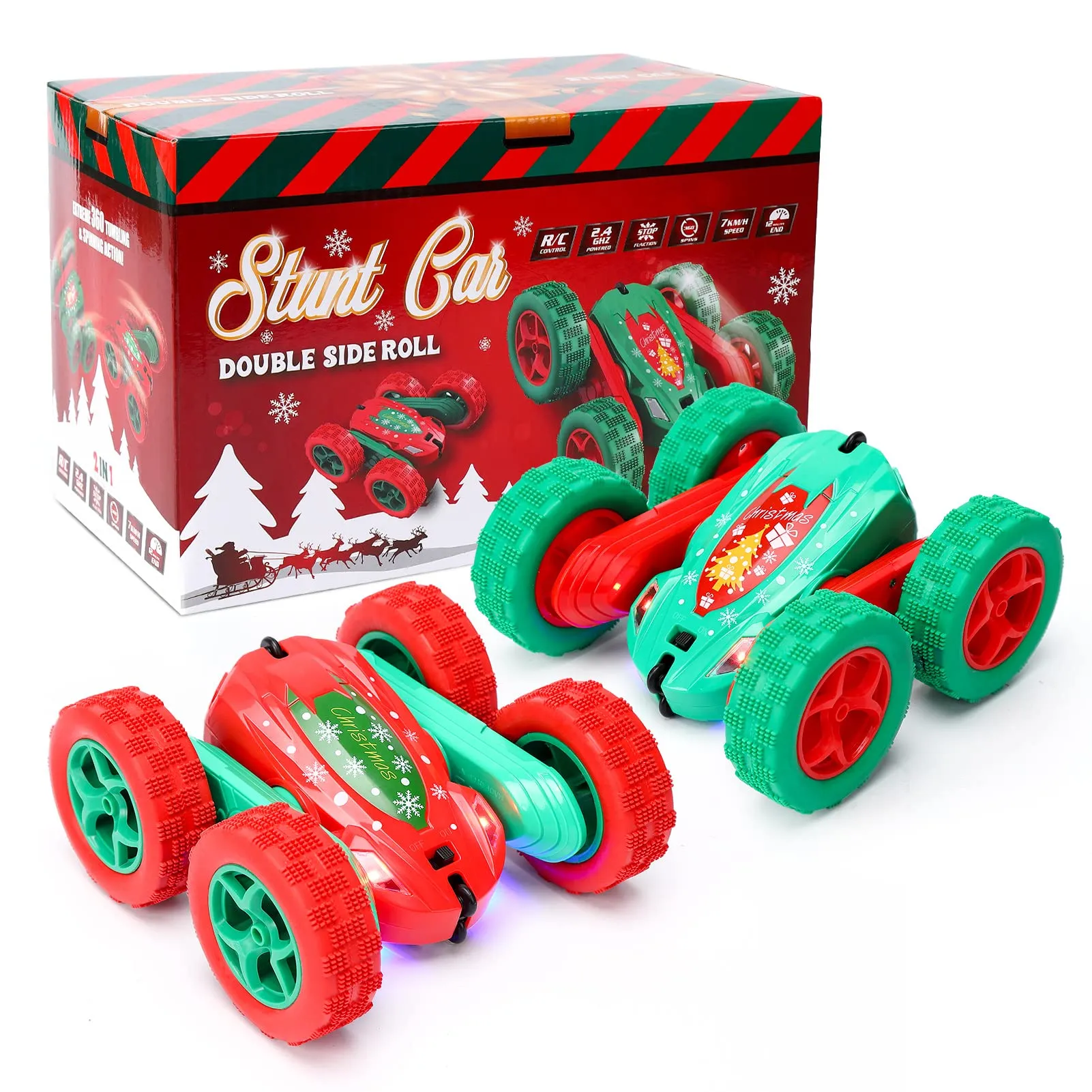 WHIZMAX 2Pack RC Stunt Car High Speed Remote Control Car for Xmas Green Red