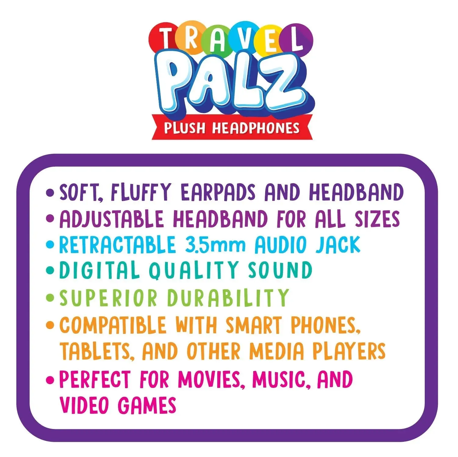 Wired Headphones Travel Pals Kids Plush with Retractable Cord - 4 Pieces Per Retail Ready Display 23699