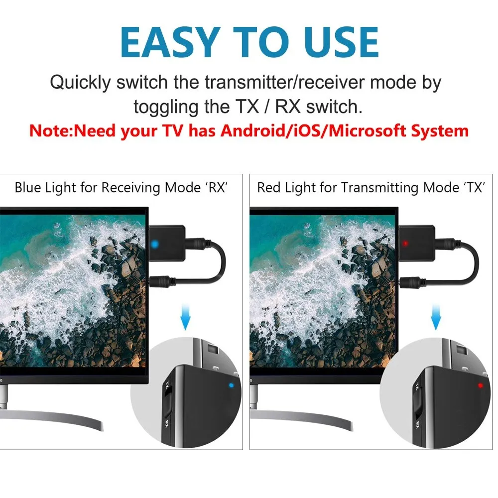 Wireless Audio Transmitter Receiver 3 In 1 Adapter With 3.5mm Cable For Car TV Headset Speaker Aux Bluetooth Compatible 5.0