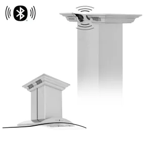 ZLINE Island Mount Range Hood in Stainless Steel with Built-in CrownSound Bluetooth Speakers (GL9iCRN-BT)