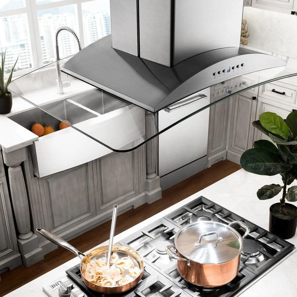 ZLINE Island Mount Range Hood in Stainless Steel with Built-in CrownSound Bluetooth Speakers (GL9iCRN-BT)