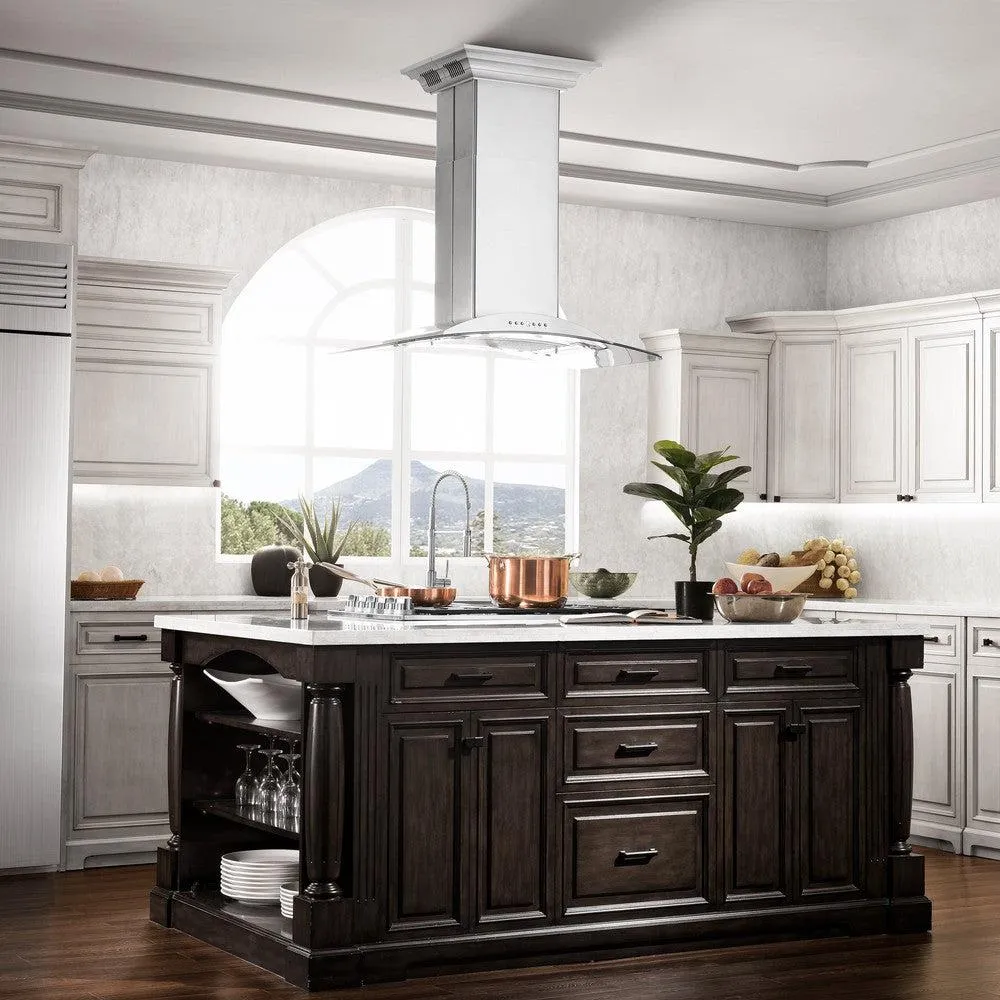 ZLINE Island Mount Range Hood in Stainless Steel with Built-in CrownSound Bluetooth Speakers (GL9iCRN-BT)