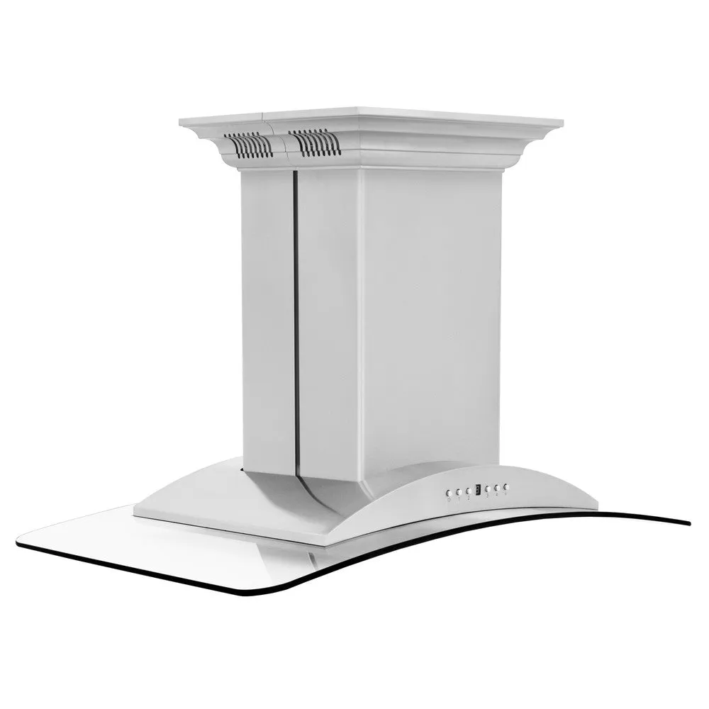 ZLINE Island Mount Range Hood in Stainless Steel with Built-in CrownSound Bluetooth Speakers (GL9iCRN-BT)